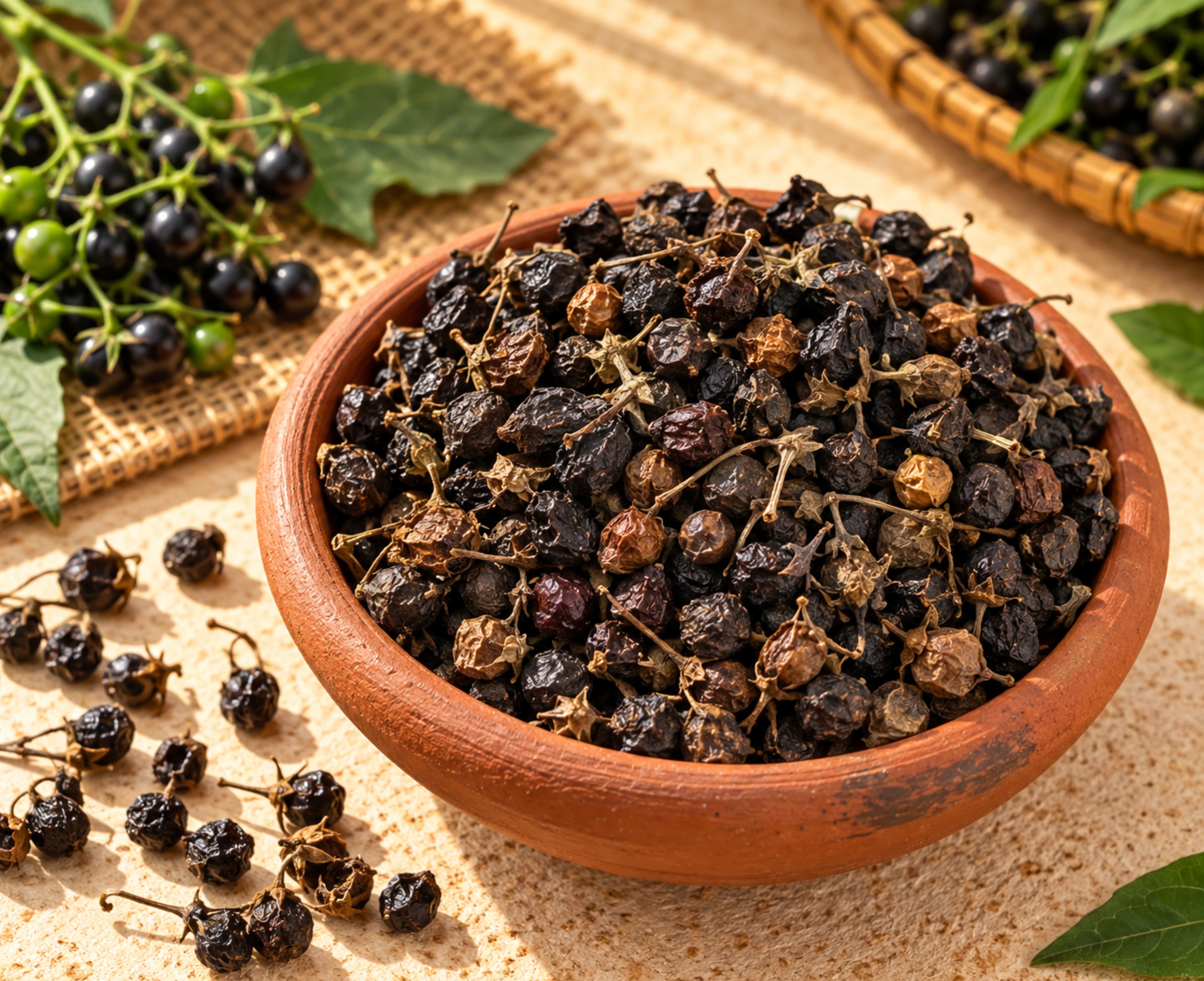 Homemade manathakkali (black nightshade berry) vathal from Thanjavur