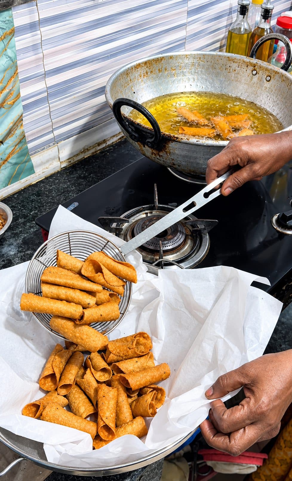 Crispy homemade Thanjavur seepu murukku being fried