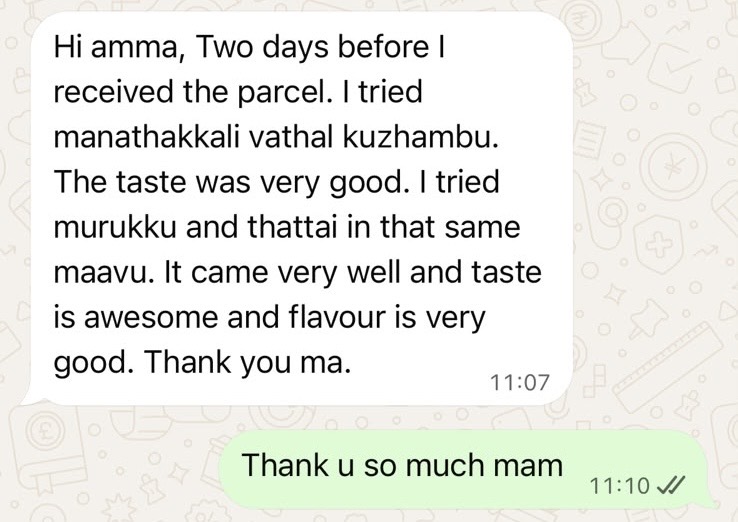 Customer review of Thanjai Thaniyam homemade products