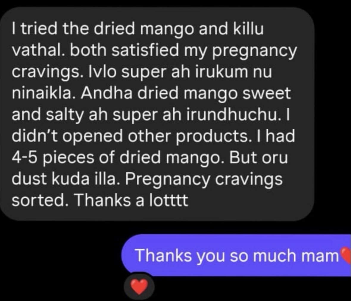 Customer review of Thanjai Thaniyam homemade products